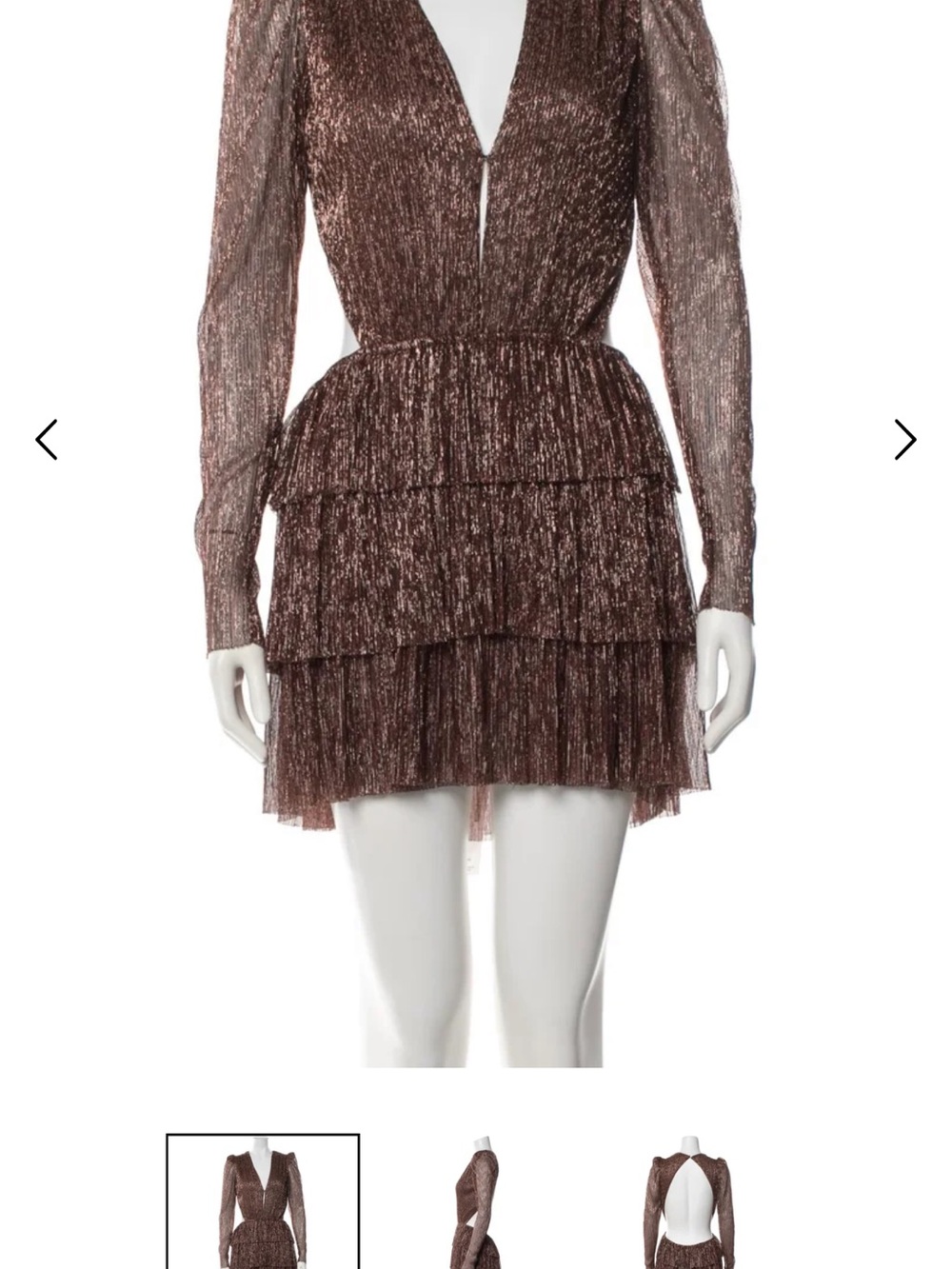 Sabina Musayev Brown Metallic Long-Sleeve Mini Dress